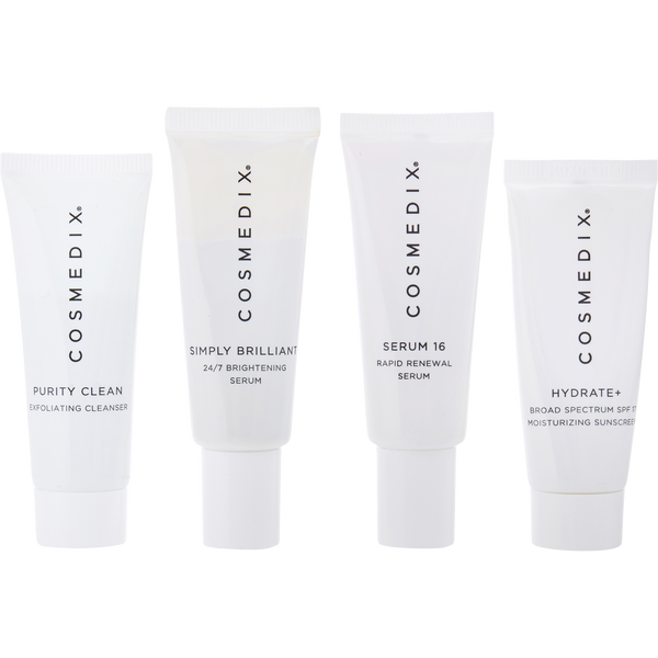 Four Cosmedix skincare products on a white background